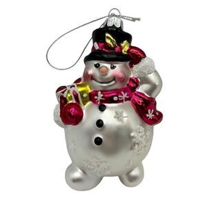 Robert Stanley Snowman Holding Gift Glass Ornament Home For Christmas 2018